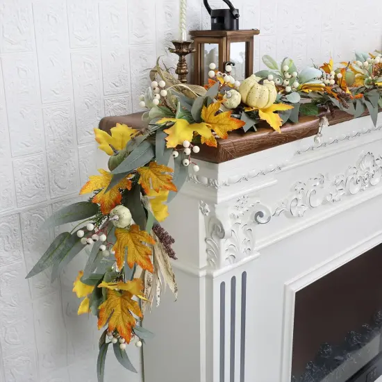 6 Ft Fall Garland for Mantle Fall Decorations for Home Porch Fall Maple Leaves Garlands {3}