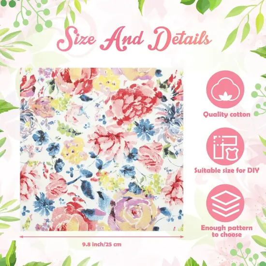 30 Pcs 10" Quilting Cotton Fabric Squares Floral Precut Fabric {2}