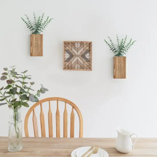 2 Pack Wood Wall Planter Vase with Artificial Eucalyptus Farmhouse Hanging Decor {5}