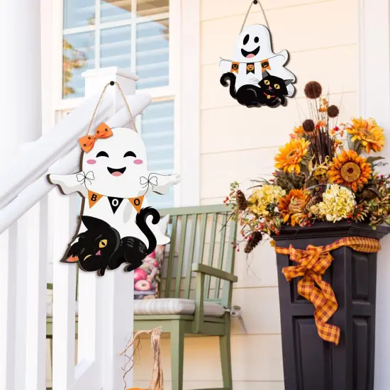 2 Pcs Halloween Ghost Witch Door Sign Boo Decor - Ghost {3}
