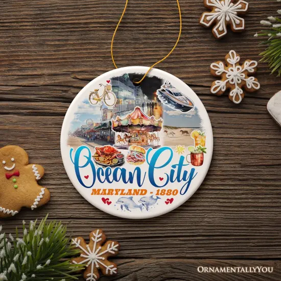 Ocean City Ceramic Ornament, Maryland Coastal Themes Christmas Decoration and Gift {7}
