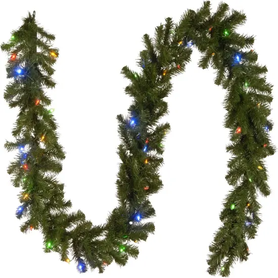 9 Feet -Christmas Garland, Green, North Valley Spruce, Dual Color LED Lights {5}