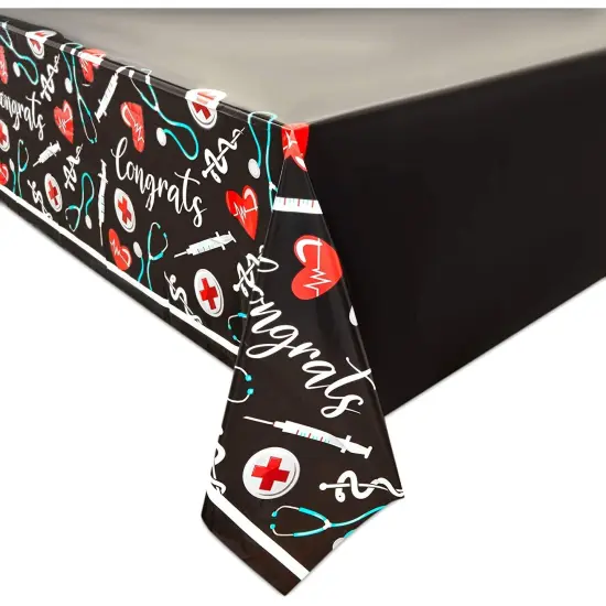 2024 Nurse Graduation Party Supplies, Congrats Table Covers (54 x 108 In, 3 Pack) Black {5}