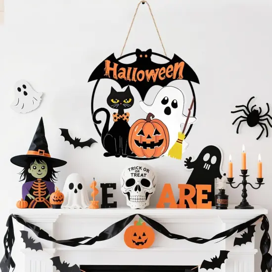 Halloween Door Signs Wooden Ghost Door Wreath - Ghost {4}