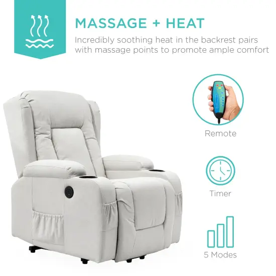 Best Choice Products Electric Power Lift Linen Recliner Massage Chair Furniture w/ USB Port, Heat, Cupholders Ivory {4}
