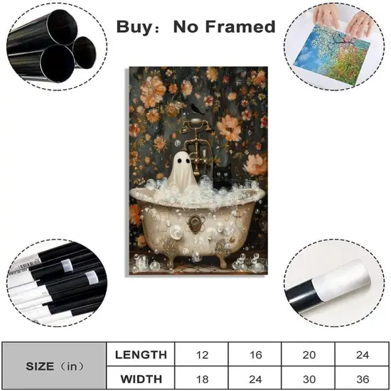 Halloween Canvas Wall Art - Ghost and Black Cat (12x18 Inch) {2}