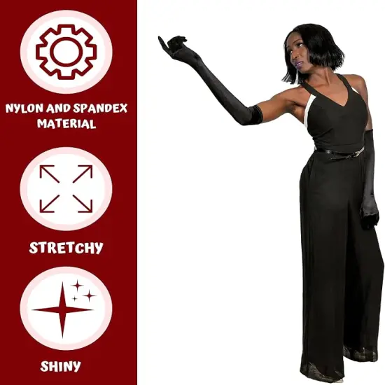 4E&rsquo;s Novelty 21" Elbow Length Satin Gloves for Women &ndash; Black Long Opera Gloves for 1920s Flapper, Gatsby, Evening Party, Prom, Wedding & Costume Accessories, Vintage Old Hollywood Dress-Up {3}