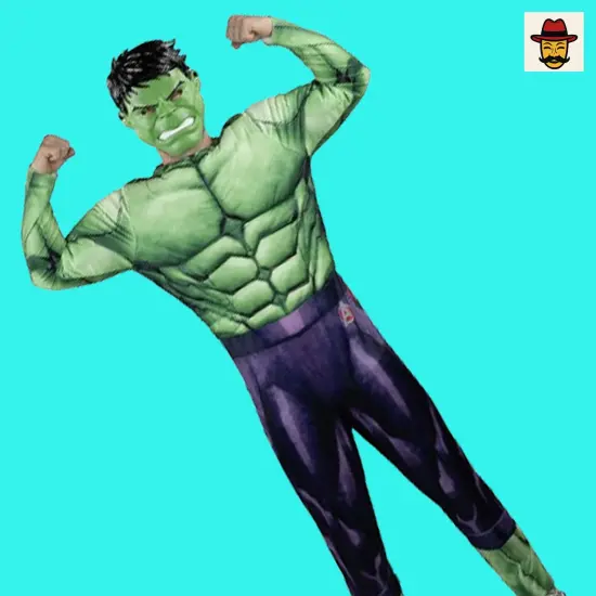 Marvel Hulk Costume Padded Green Jumpsuit with Mask and Avengers Logo {3}