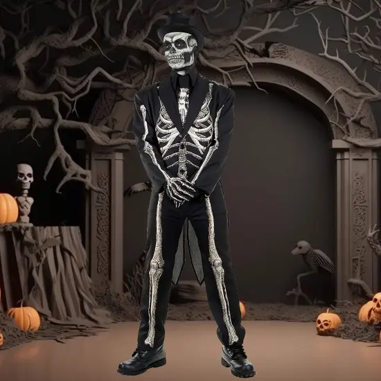 Mens Bone Chillin Skeleton Suit Costume for Halloween Gothic Events and Scare Parties {4}