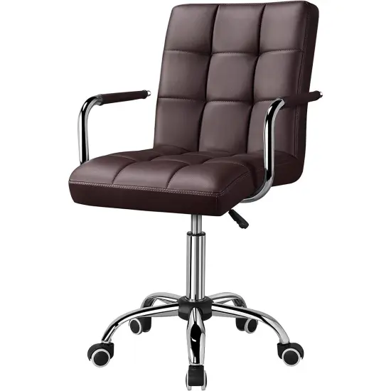 Faux Leather Adjustable Swivel Mid-Back Swivel Office Chair with Rolling Wheels Dark Brown {6}