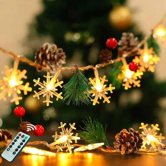 Christmas Garland with Snowflake Lights, 30 Led 10ft Battery Operated {1}