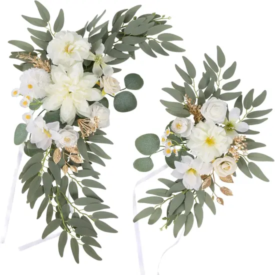 Set of 2 - Artificial Wedding Arch Flowers,Faux Arch Flower White Floral Swags {1}
