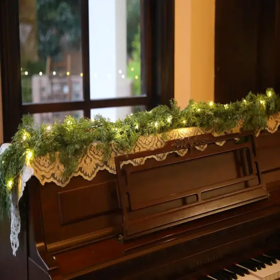 6.3FT Christmas 144 Branch Tips Cedar Garland with LED String Lights {5}