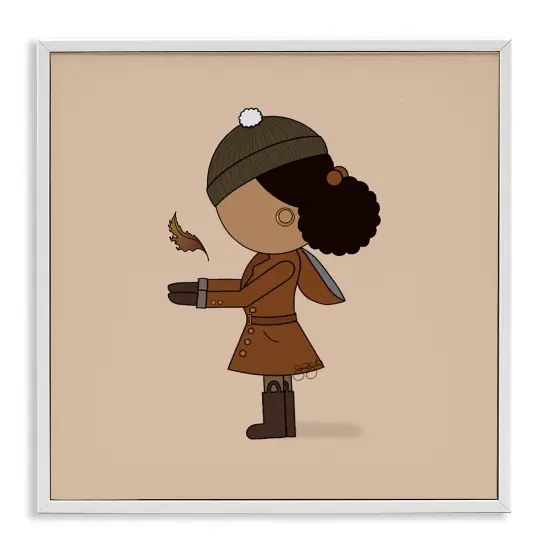 Autumnal Girl with Leaf Framed Giclee Art White {1}