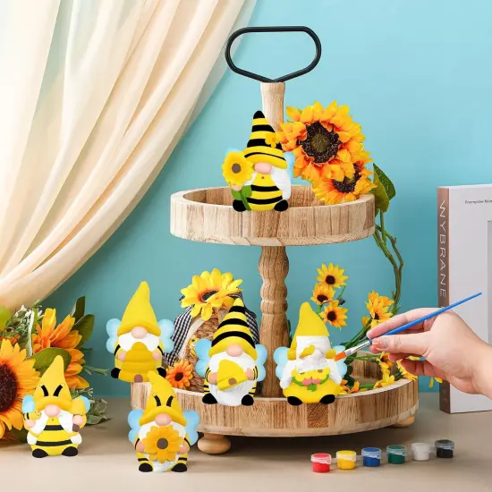 6 Sets Ready to Paint Your Own Bee Gnome Statues DIY Ceramics Bee Sunflower Garden Paintable Gnome {4}