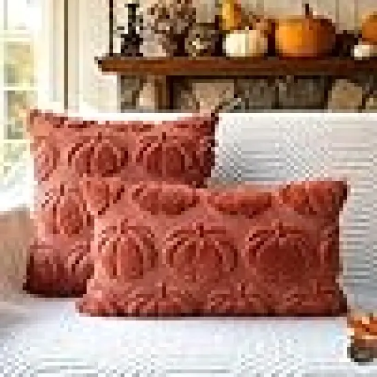 Rust Red Soft Plush Faux Fur Farmhouse Throw Cushion Cases {4}