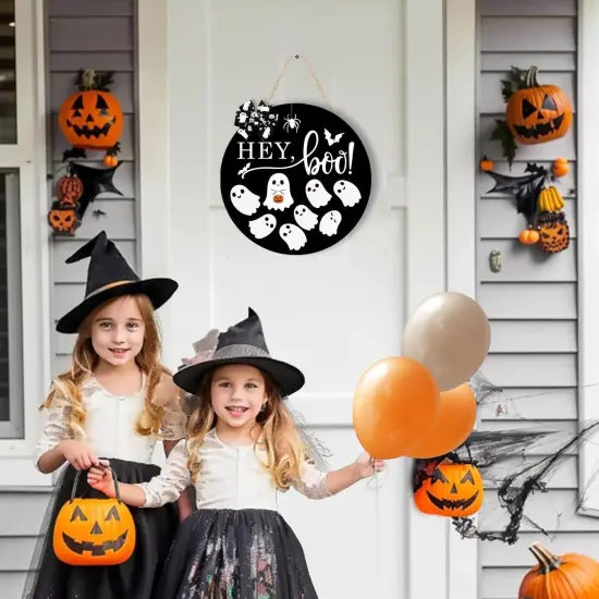 Halloween Door Sign Decorations Ghost Wreath {4}