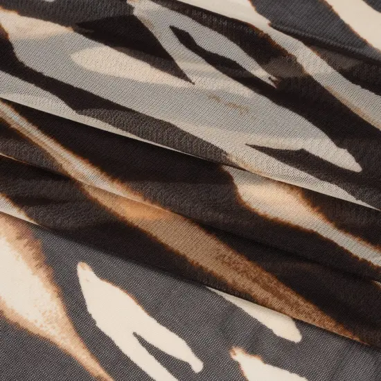 1 Yard Polyester Stretch Mesh Print Brown & Beige Painter Animal Stripes, 57" Wide {4}