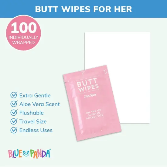 100 Pack Wet Travel Butt Wipes, Adult Flushable Wipes, Individually Wrapped for Adults (Aloe Vera Scented), Pink White {2}
