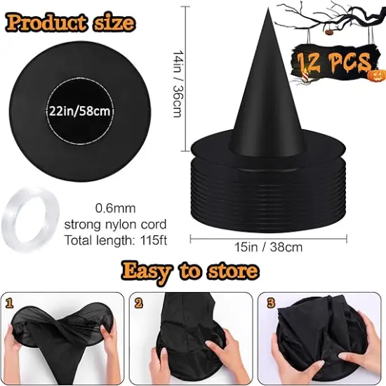 12 PCS Halloween Witch Hats with 115 FT Rope {5}