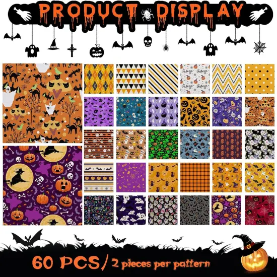 60 Pcs 10 x 10 Inch Halloween Fabric Polyester Fabric Bundle - Ghost {3}