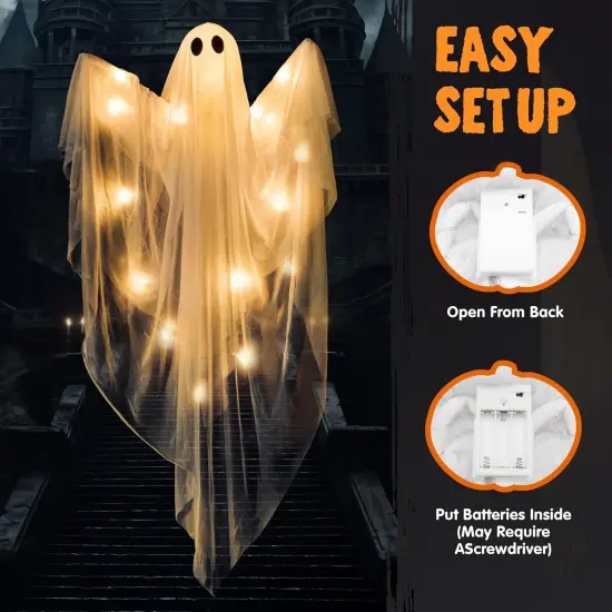 2 Pcs 47&rdquo; Halloween Light up Hanging Ghost Decoration {4}