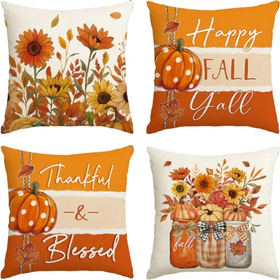 Happy Fall Y'all Pumpkin Floral Throw Pillow Covers {1}