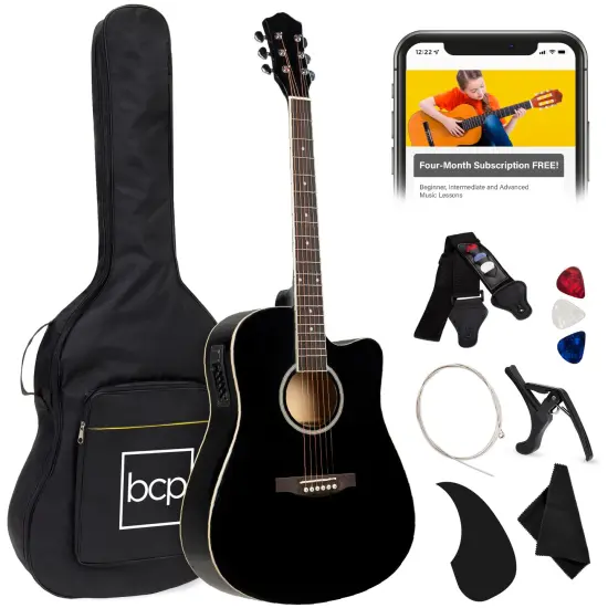 Best Choice Products Beginner Acoustic Electric Guitar Starter Set 41in w/ All Wood Cutaway Design, Case Black {1}