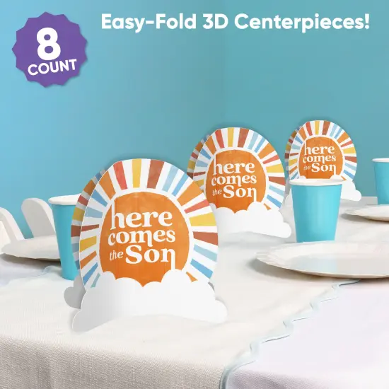 Big Dot of Happiness 3D Here Comes the Son Centerpiece Table Decorations, Freestanding Boy Boho Baby Shower Decor, Retro Party Centerpieces - 8 Count {3}