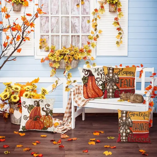 4pcs Fall Thanksgiving Pillow Covers {5}
