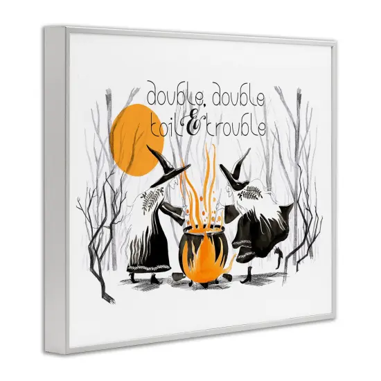 Double Toil Trouble Witches & Cauldron Halloween Illustration Framed Giclee Art Black {9}