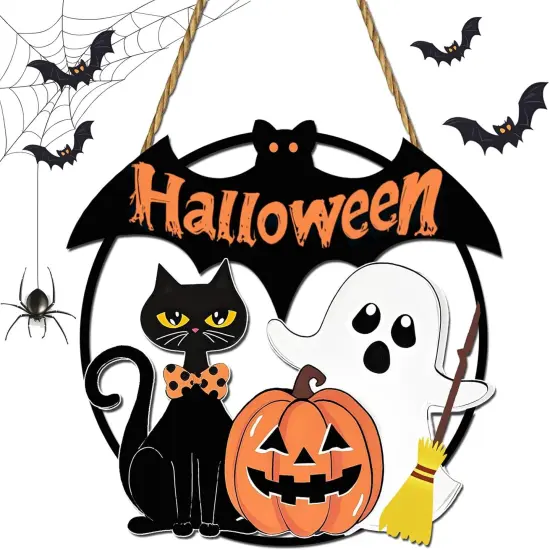 Halloween Door Signs Wooden Ghost Door Wreath - Ghost {1}