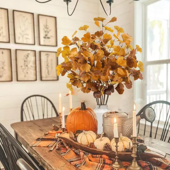 6 Pcs Artificial Fall Ginkgo Leaves Stems {4}