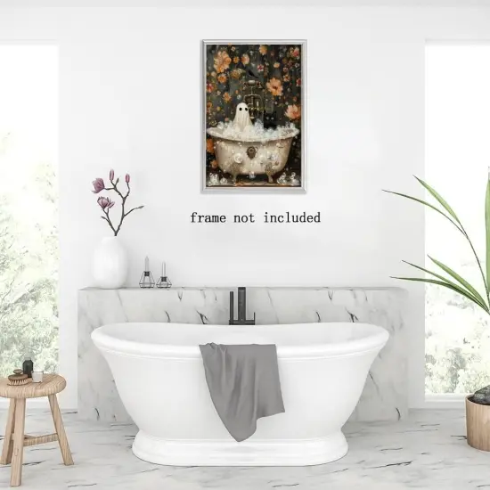 Halloween Canvas Wall Art - Ghost and Black Cat (12x18 Inch) {5}