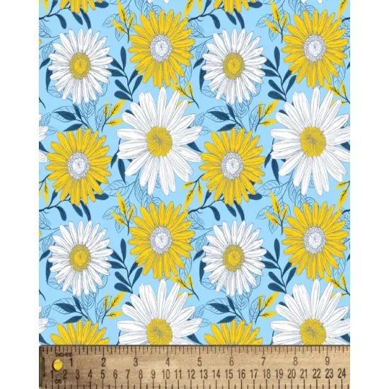 Daisy Delights Sky Blue Cotton Fabric | By the Yard | Sewing and Crafting | 44 inches wide {1}