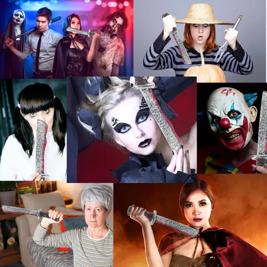 4E's Novelty 17" Fake Bloody Machete Costume Prop &ndash; Large Plastic Knife with Realistic Blood Stains for Halloween Costumes, Horror Props, Haunted House D&eacute;cor, Safe for Kids & Adults {4}