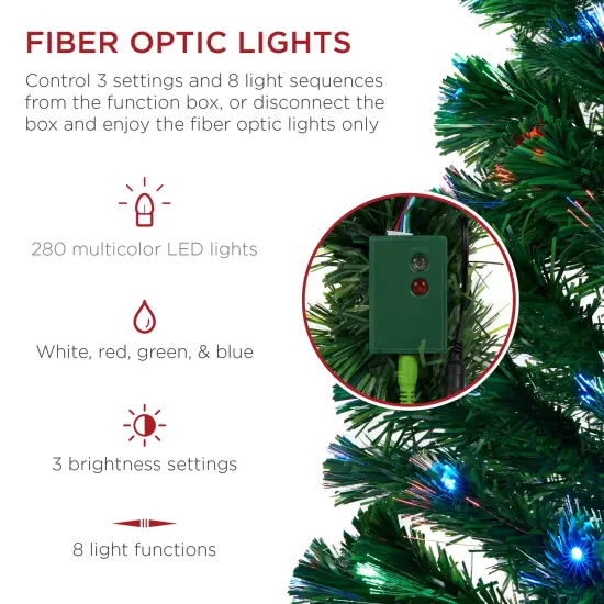 Best Choice Products Pre-Lit Fiber Optic Artificial Pine Christmas Tree w/ Multicolored LED Lights, 8 Sequences {3}