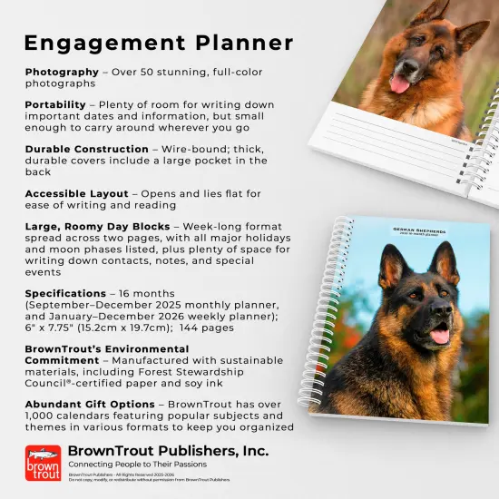 German Shepherds | 2026 6x7.75 Inch Spiral-Bound Wire-O Weekly Engagement Planner Calendar | New Full-Color Image Every Week {6}