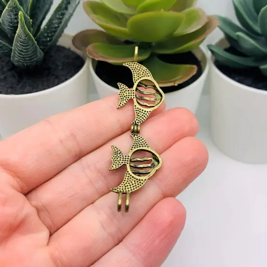 Bronze Angel Fish Bead Diffuser Lockets, 19x32mm {3}