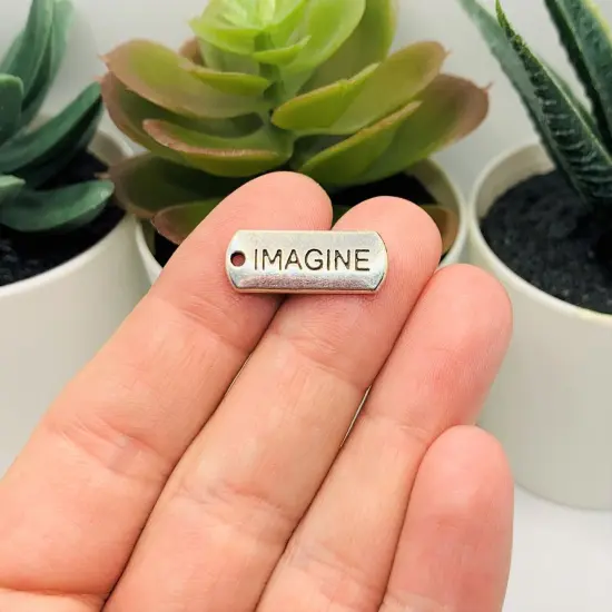 Silver Imagine Word Bar Tag Charms, 8x21mm {2}