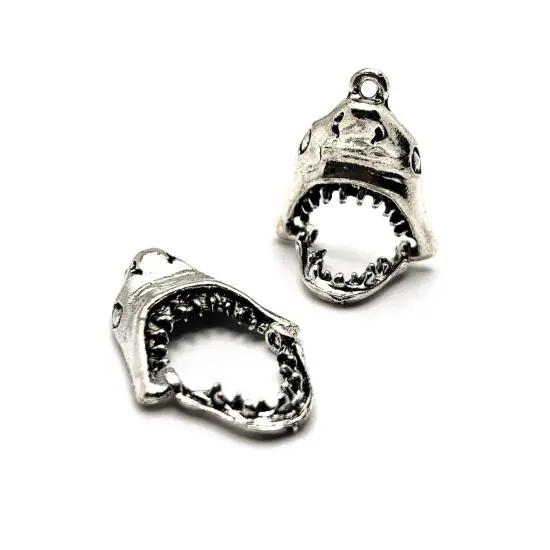 Silver Shark Moveable Jaw Charms, 29x18mm {1}