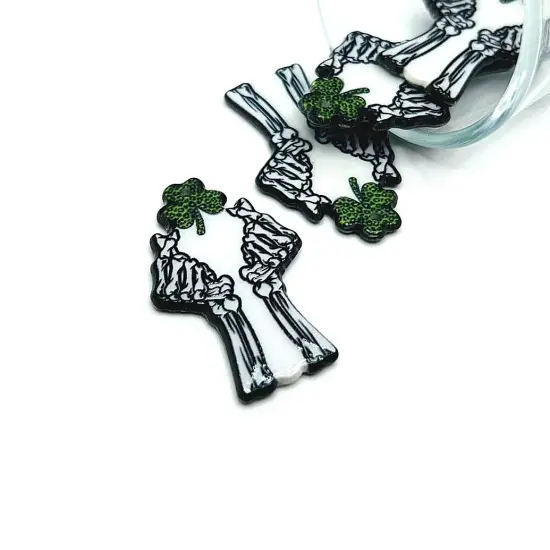 Punk St. Patrick's Day Skeleton Hands and Clover Charms, 40.5x26mm {1}