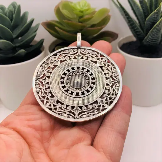 Large Silver Tribal Ethnic Necklace Pendants, 68x56mm {3}
