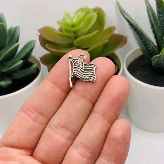 Silver American Flag USA Charms, 15x18mm {2}