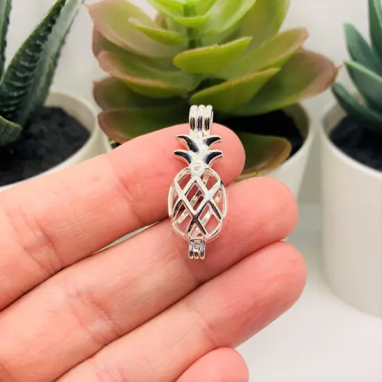 Silver Plated Pineapple Bead Diffuser Lockets, 9x25mm {2}