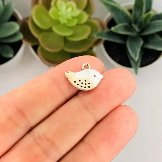 Small Antiqued Silver Bird Charms, 12x16mm {3}