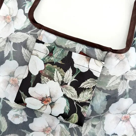 Wrapables Foldable Tote Nylon Reusable Grocery Bag (Set of 2), White Pansies {5}