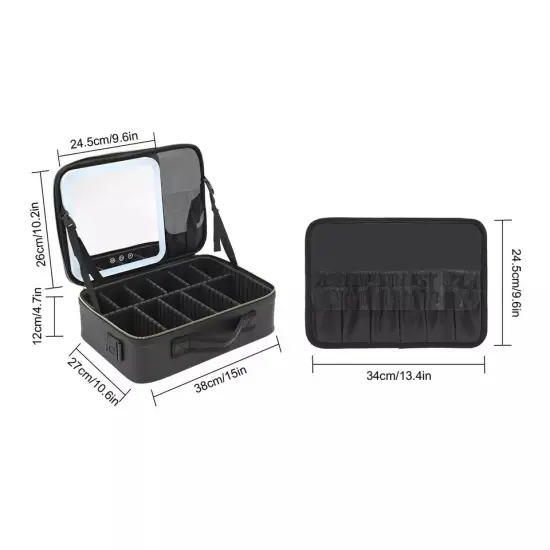 Travel Makeup Train Case Storage Bag With Mirror + Lights Cosmetic Bag Organizer {2}