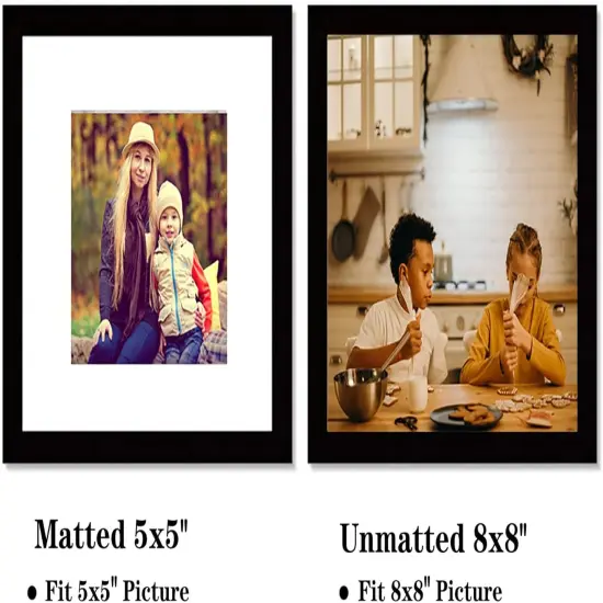 8x8 Black Picture Frame Set,Square Photo Frame with Mat Display Pictures 5x5 or 8x8 Without Mat,PVC Glass,for Wall Home Office D&eacute;cor（8x8,Black） {2}