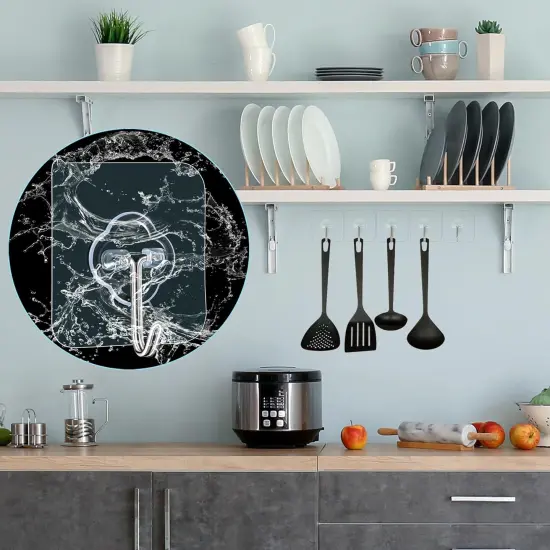 Adhesive Hooks, 32 Pack 33lb(Max) Sticky Hooks, Transparent Reusable {4}